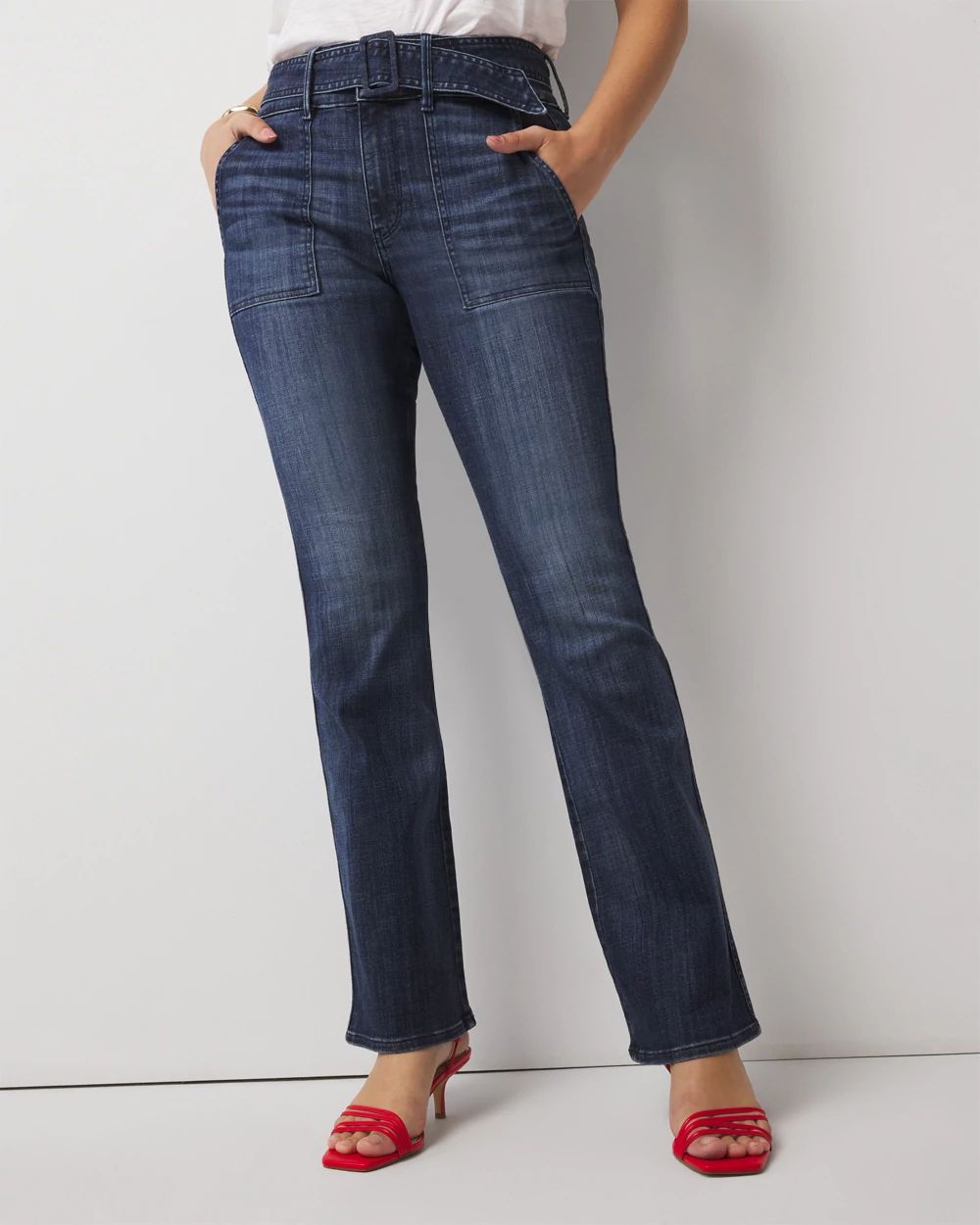 High Waisted Flare Hem Skinny Jeans